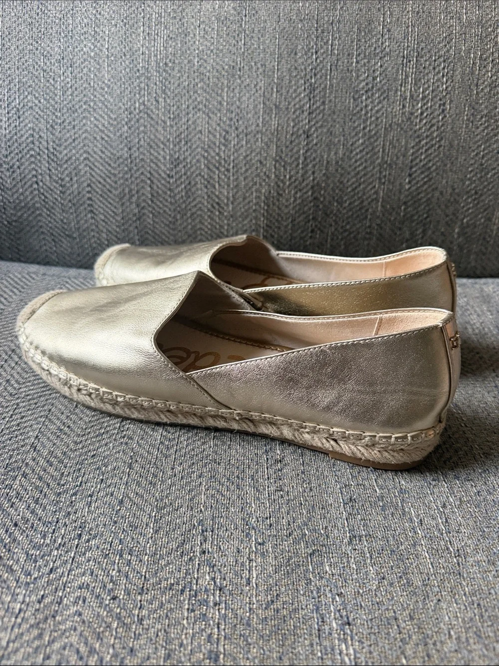 Sam Edelman Kenley Gold Leather Rounded Toe Slip On Espadrilles Flats Size: 10